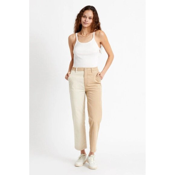 Brixton Womens Two-Tone Cream/Khaki Tan Victory Corduroy Pants Size 26 - Picture 1 of 11
